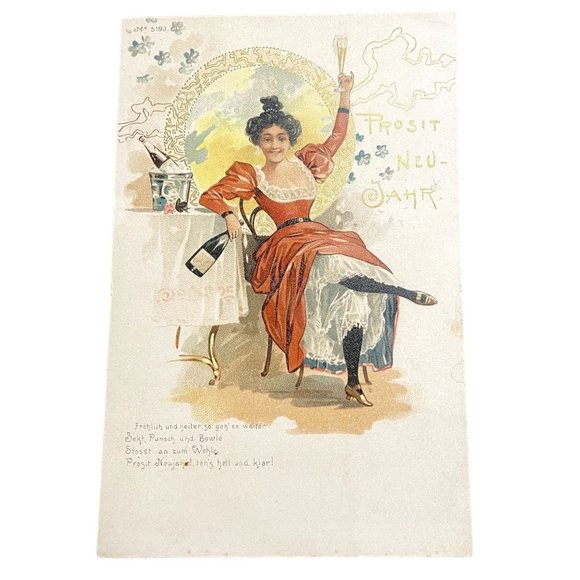 Vintage Postcard Prosit Neu Jahr Turn of Century Non Topographical Standard u - Picture 1 of 2